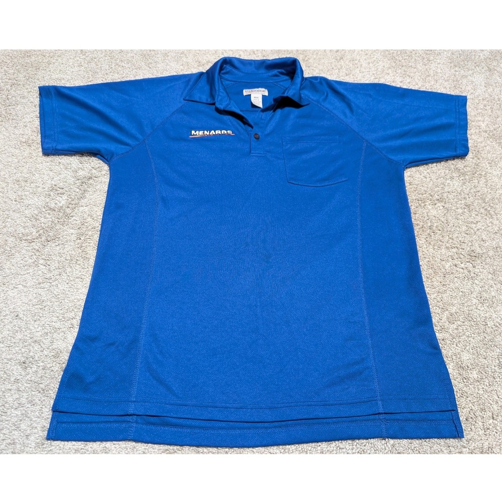 Menards Polo Shirt Mens Medium Blue Performance Short Sleeve Pocket Workwear Tee
